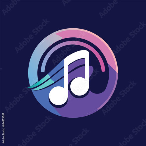 A logo design for a music streaming service featuring a white musical note within a colorful circular design, Design a sleek and simple logo for a music streaming service