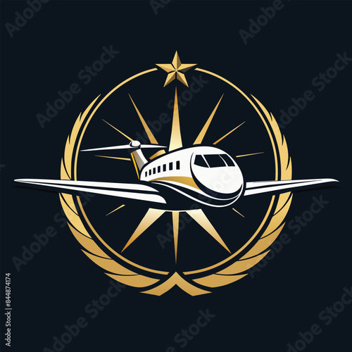 A minimalist logo featuring a private jet, a star, and a laurel wreath, Develop a minimalist logo for an exclusive private jet company that embodies luxury and exclusivity