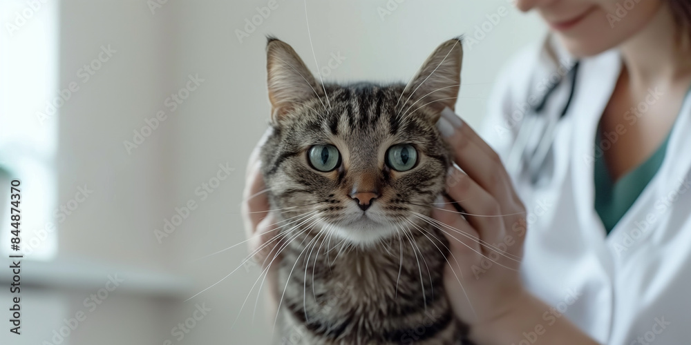 Health Priority: Close-Up Image Showing a Tabby Cat Receiving Personalized Medical Attention from the Vet Health Priority: Close-Up Image Showing a Tabby Cat Receiving Personalized Medical Attention from the Vet