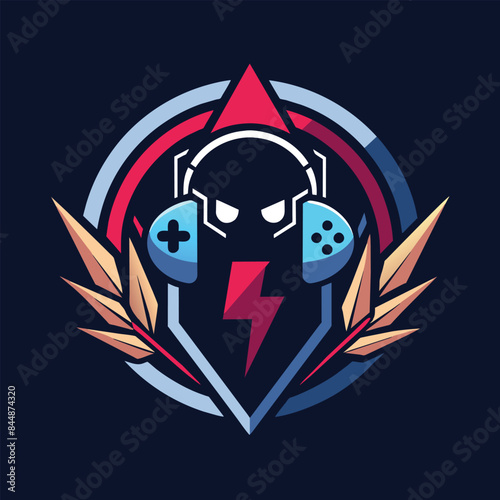 A minimalist logo design featuring a stylized head with headphones, a lightning bolt, and two stylized wings, Develop a minimalist logo with a subtle nod to gaming culture