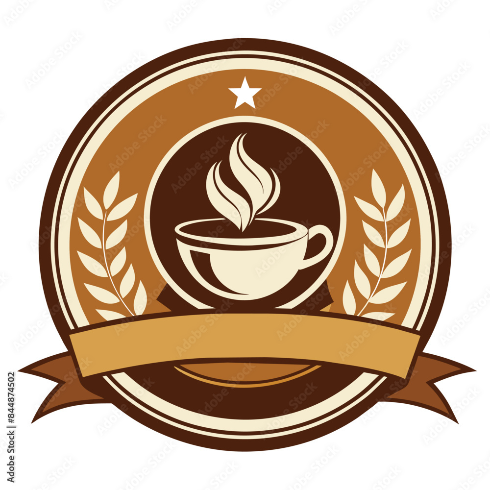 Simple and Elegant Gourmet Coffee Logo Design Featuring a Steaming Cup and Laurel Wreaths, Develop a simple and elegant logo for a gourmet coffee shop Simple and Elegant Gourmet Coffee Logo Design Featuring a Steaming Cup and Laurel Wreaths, Develop a simple and elegant logo for a gourmet coffee shop