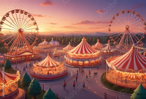 Big funpark with a view of a ferriswheel in  fantasy style photo