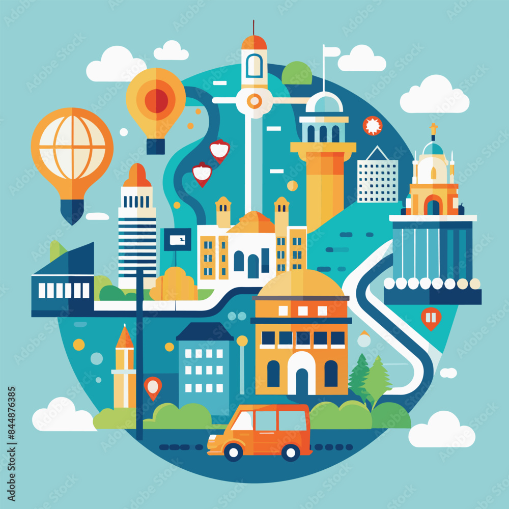 Minimalist City Map Icon Illustration, Generate a minimalist icon of a city map, highlighting key landmarks and transportation hubs Minimalist City Map Icon Illustration, Generate a minimalist icon of a city map, highlighting key landmarks and transportation hubs