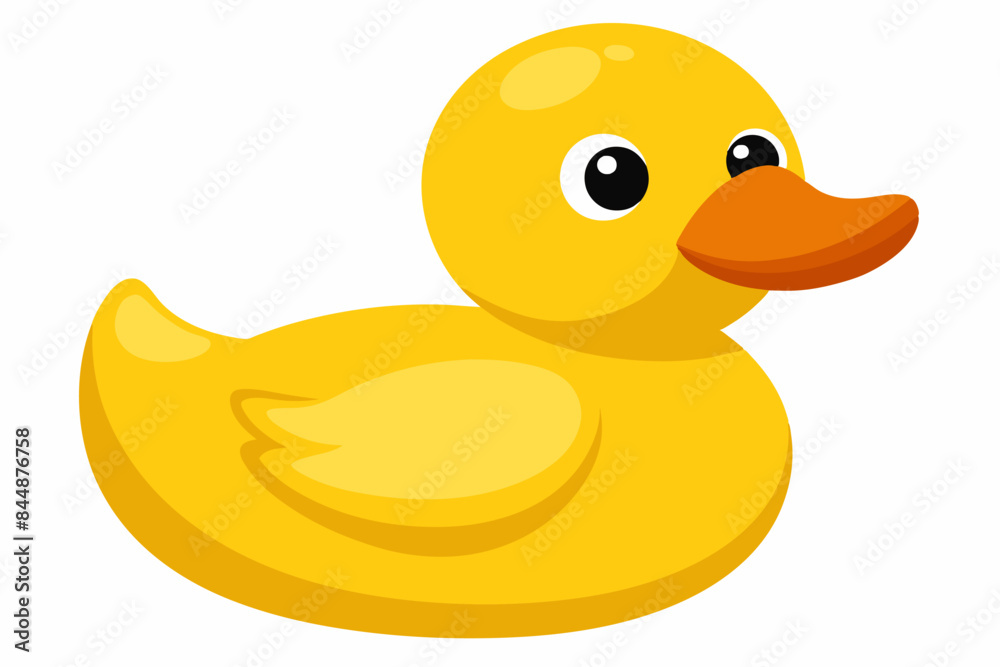 Yellow rubber duck isolated on a white background. Bath toy duck. Concept of childhood, bath time, playful design. Print, icon, design element