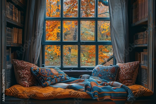 Cozy Window Seat With Fall Forest View © yganko