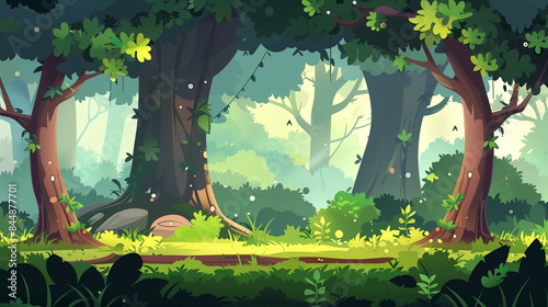 Game asset, 2d Cartoon Style background game scene, forest, forest element, flat, vector