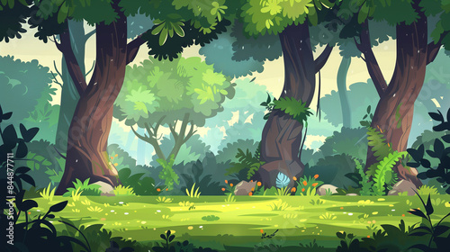 Game asset, 2d Cartoon Style background game scene, forest, forest element, flat, vector