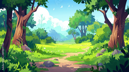 Game asset, 2d Cartoon Style background game scene, forest, forest element, flat, vector