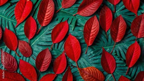 Wallpaper Mural Red tropical leaves illustration, realistic, 4k background, abstract, wallpaper Torontodigital.ca
