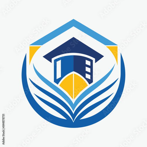 Minimalist logo design featuring a stylized V shape within a circular frame, Logo for a vocational training center