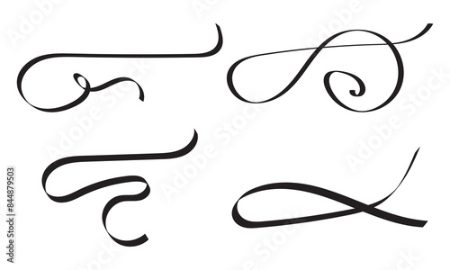 Swoosh and swash typography tails shape. Underline retro swoop wave line for athletic tshirt. Vector strockes set