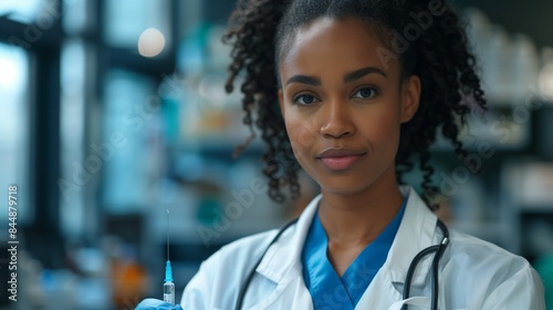 A nurse holds a syringe in a medical setting