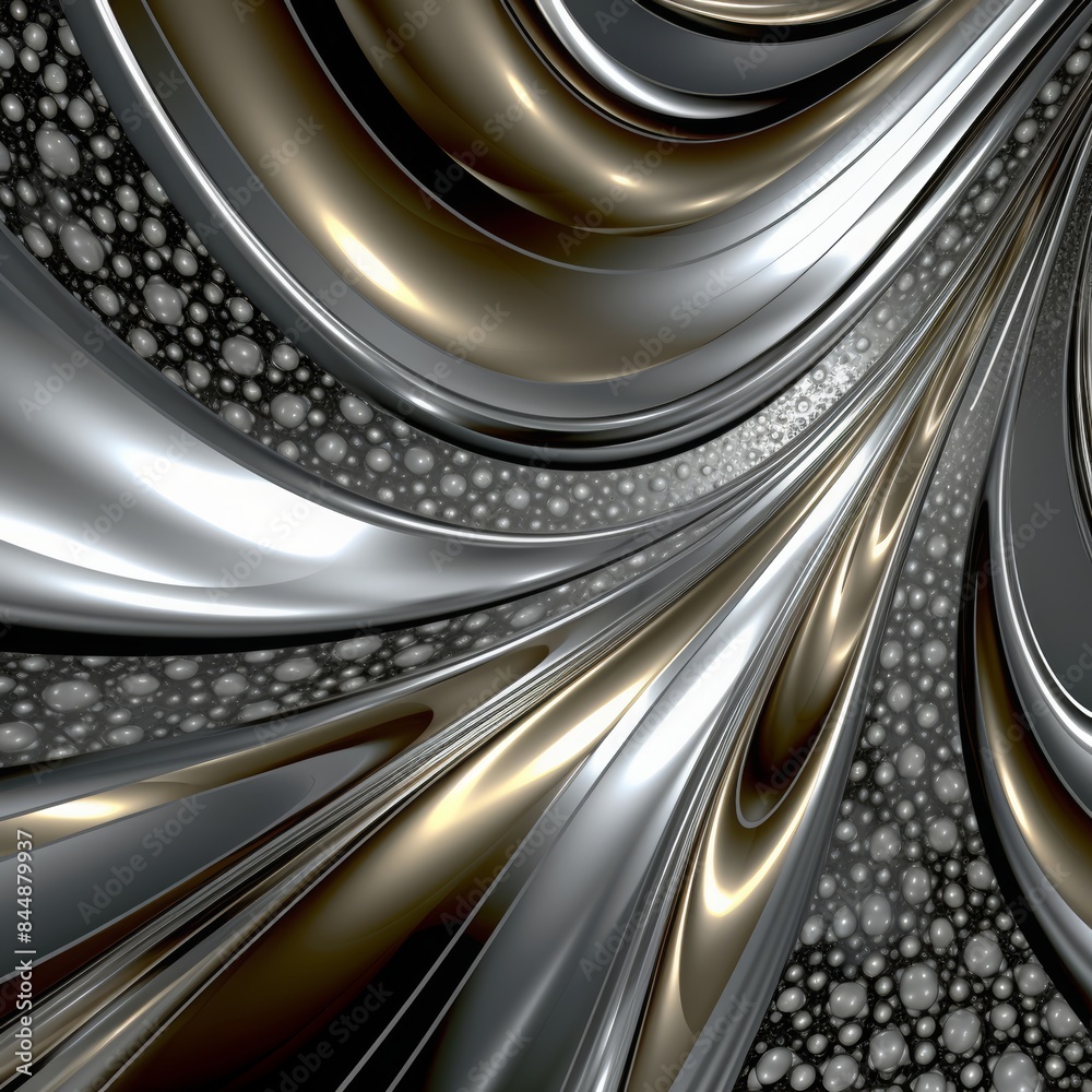 Macro view of flowing, curving polished metal in silver and gold Macro view of flowing, curving polished metal in silver and gold