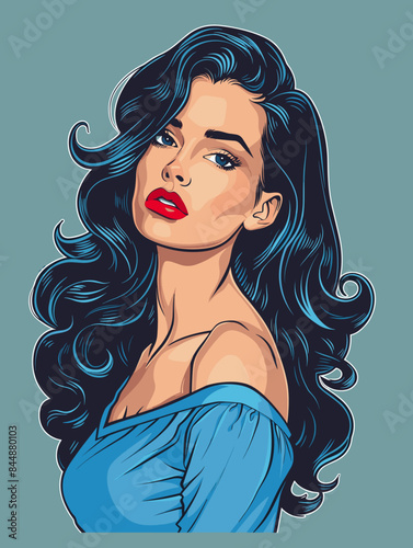 beautiful woman, retro style pop art pin up, flat vector illustration