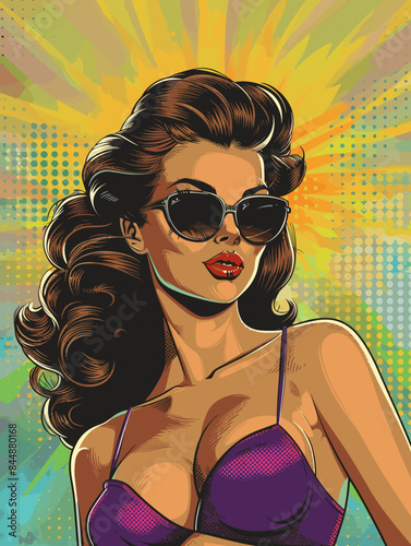beautiful attractive woman, vector illustration in pin-up style