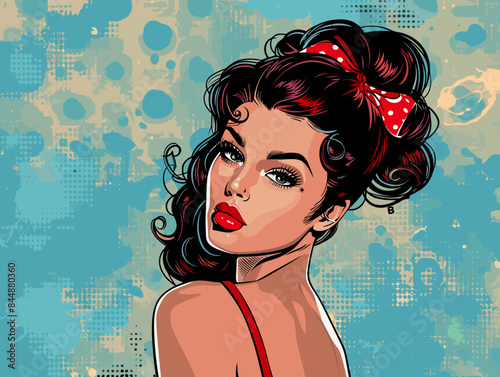 beautiful woman, retro style pop art pin up, flat vector illustration
