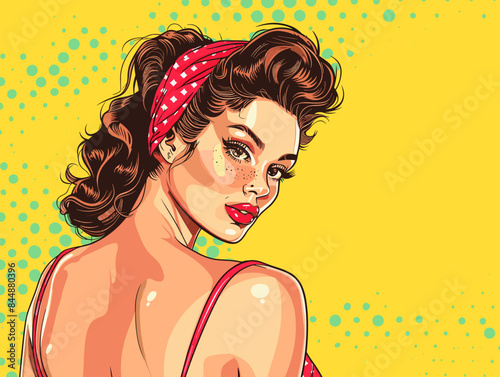 beautiful woman, retro style pop art pin up, flat vector illustration