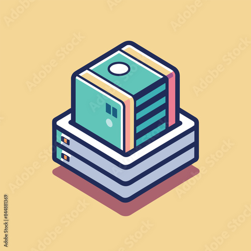 A simplified design of a data storage device minima, featuring a helmet and a connected tool, Simplified design of a data storage device