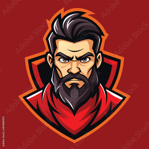 A graphic illustration of a bearded man head mascot logo for sports and esports teams, Sport and Esport Bearded Man Head Mascot Logo