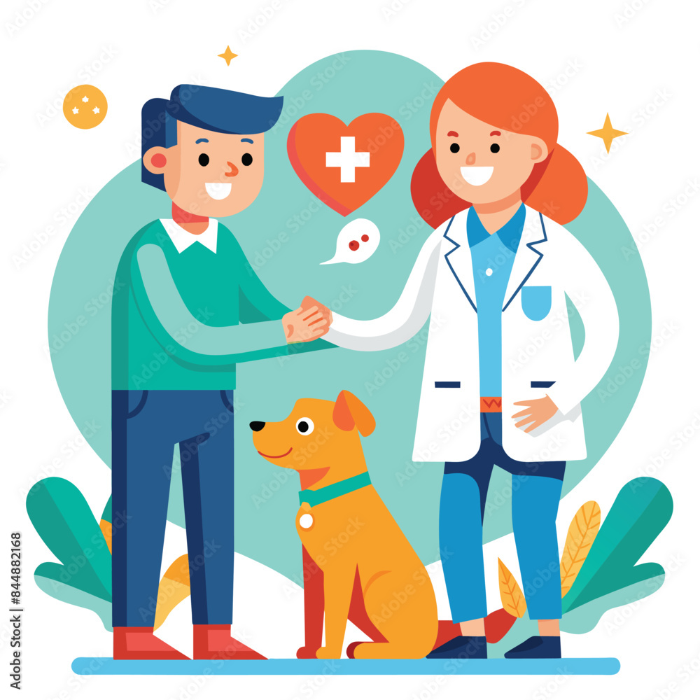 A simple, symbolic representation of a pet and veterinarian on a scale, emphasizing balance and care, Symbolic representation of a pet and veterinarian handshake A simple, symbolic representation of a pet and veterinarian on a scale, emphasizing balance and care, Symbolic representation of a pet and veterinarian handshake
