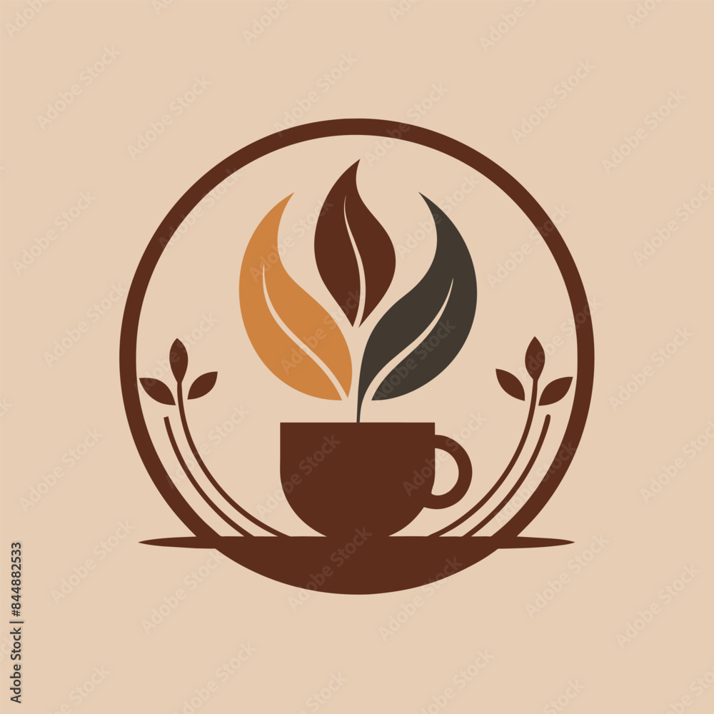 A minimalist logo for a cafe featuring a steaming coffee cup inside a black circle with a yellow ribbon, Use negative space to create a unique logo for a trendy cafe A minimalist logo for a cafe featuring a steaming coffee cup inside a black circle with a yellow ribbon, Use negative space to create a unique logo for a trendy cafe