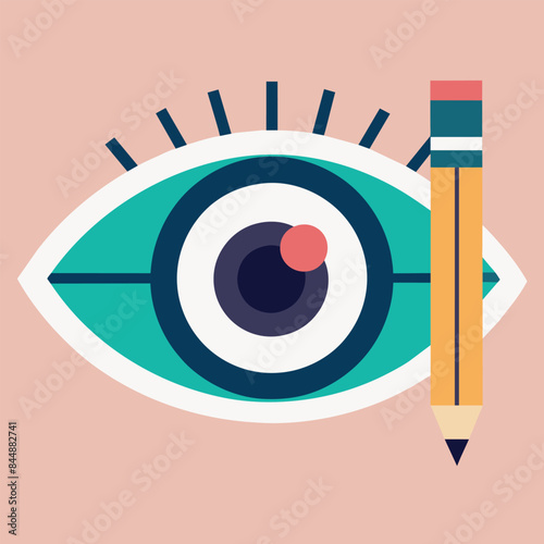 A stylized eye with a pencil beside it, emphasizing the importance of vision in design, Utilize negative space to convey the importance of accuracy and attention to detail in accounting