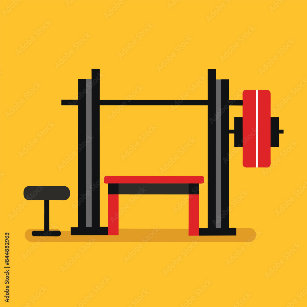 A digital illustration of a gray wolf head with sharp teeth and angry eyes, against a red circle background, Weight bench and squat rack ensemble A digital illustration of a gray wolf head with sharp teeth and angry eyes, against a red circle background, Weight bench and squat rack ensemble