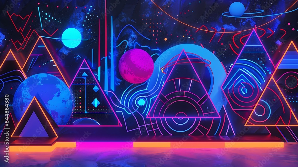 Obraz premium light, design, disco, texture, pattern, computer, illustration, technology, vector, space, digital, dots, pink, purple, backdrop, electronic, circle, party, grid, concept, blue, matrix, tech, web, hex