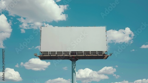 Outdoor billboard mockup on blue sky background. 3d illustration photo