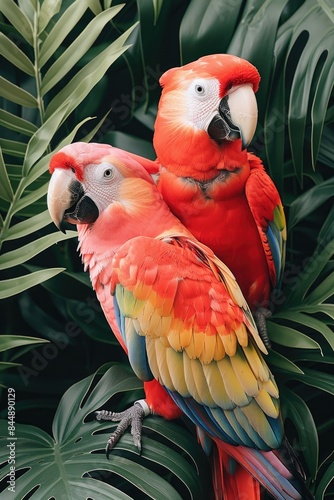  Tropical birds flying above a lush