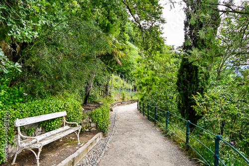 Meran, Tappeinerweg, Waalweg, Spazierweg, Panoramaweg, Parkbank, Weinberge, Obstbäume, Vinschgau, Etschtal, Etsch, Südtirol, Frühling, Sommer, Italien photo