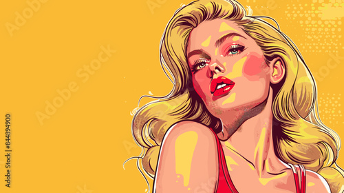 Pin Up Pop Art Portrait Attractive Blonde Woman Vector Illustration