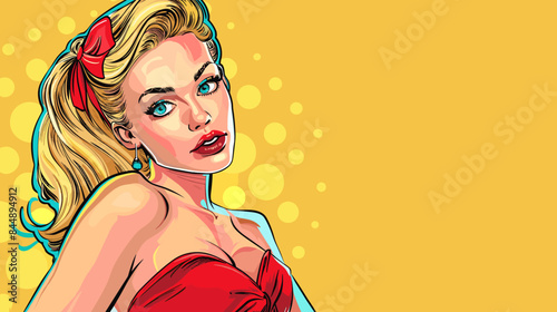 Pin Up Pop Art Portrait Attractive Blonde Woman Vector Illustration