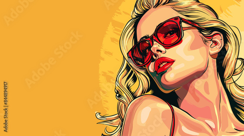 Pin Up Pop Art Portrait Attractive Blonde Woman Vector Illustration