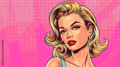 Pin Up Pop Art Portrait Attractive Blonde Woman Vector Illustration