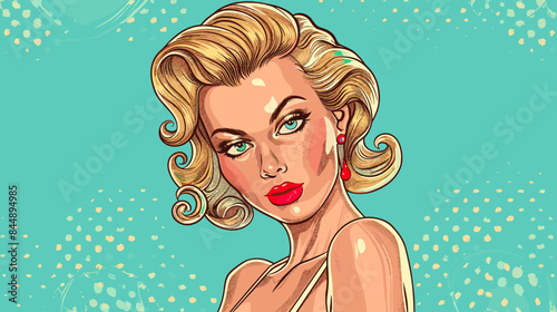 Pin Up Pop Art Portrait Attractive Blonde Woman Vector Illustration