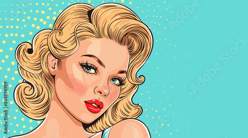 Pin Up Pop Art Portrait Attractive Blonde Woman Vector Illustration