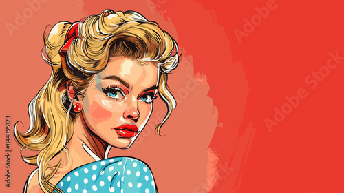 Pin Up Pop Art Portrait Attractive Blonde Woman Vector Illustration