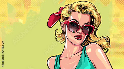 Pin Up Pop Art Portrait Attractive Blonde Woman Vector Illustration