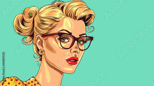 Pin Up Pop Art Portrait Attractive Blonde Woman Vector Illustration