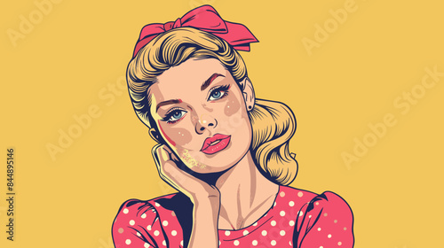 Pin Up Pop Art Portrait Attractive Blonde Woman Vector Illustration