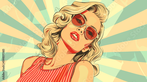 Pin Up Pop Art Portrait Attractive Blonde Woman Vector Illustration