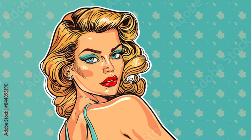 Pin Up Pop Art Portrait Attractive Blonde Woman Vector Illustration