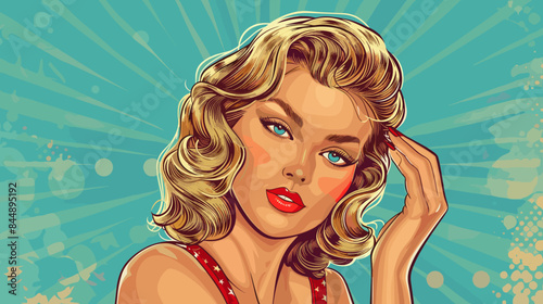 Pin Up Pop Art Portrait Attractive Blonde Woman Vector Illustration