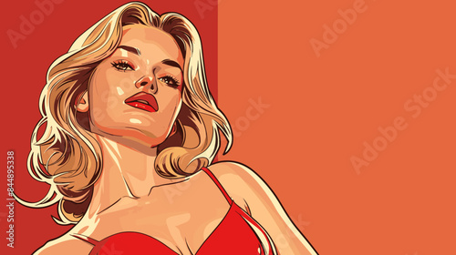 Pin Up Pop Art Portrait Attractive Blonde Woman Vector Illustration