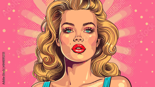 Pin Up Pop Art Portrait Attractive Blonde Woman Vector Illustration