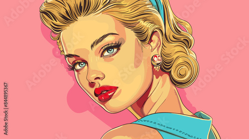 Pin Up Pop Art Portrait Attractive Blonde Woman Vector Illustration