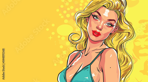 Pin Up Pop Art Portrait Attractive Blonde Woman Vector Illustration