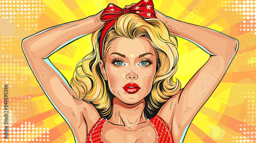 Pin Up Pop Art Portrait Attractive Blonde Woman Vector Illustration