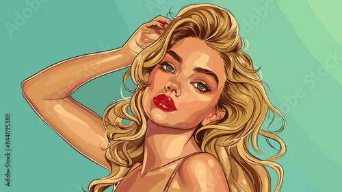 Pin Up Pop Art Portrait Attractive Blonde Woman Vector Illustration